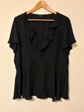 torrid Black Ruffle V-Neck Blouse with Flutter Sleeves